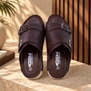 Original Leather Double Buckle Brown Sandal